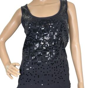 Apostrophe Sequin Embellished Black Tank Top large